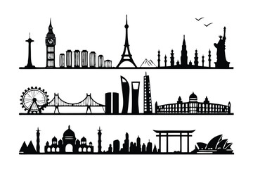 Iconic Cityscape Silhouettes: An elegant collection of iconic city silhouettes, each design perfectly captures the unique character of some of the world's most famous metropolitan areas. © Abu