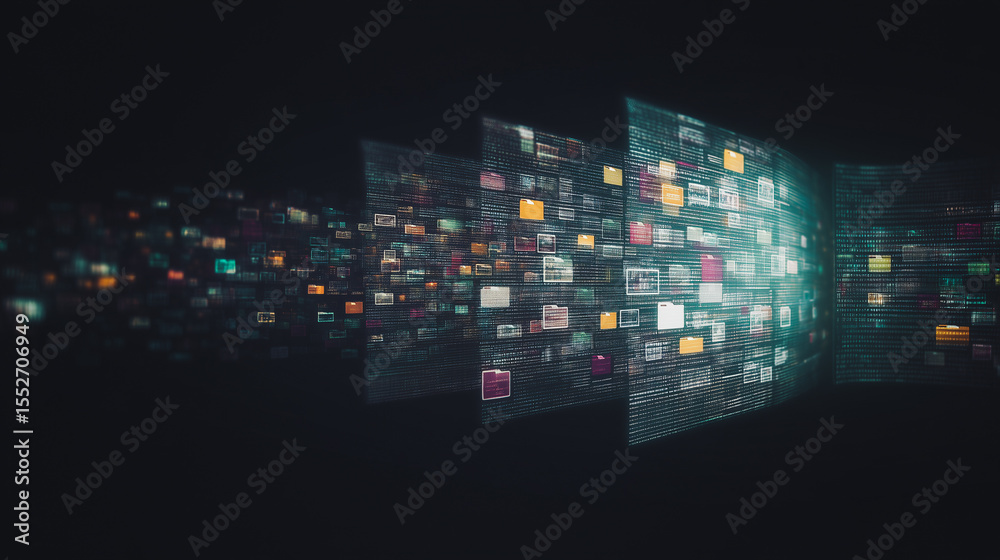 Poster digital data stream: a mesmerizing visualization of a massive data stream, composed of countless dig
