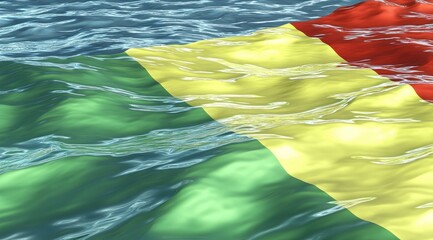 Rippled flag of the nation, partially submerged in water