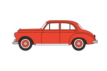 Fototapeta premium Vintage Red Car: A classic red automobile, showcasing timeless design and a sleek silhouette, ready to transport you back to a bygone era of automotive elegance.