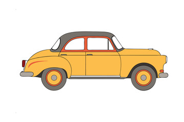 Golden Classic Car: A meticulously illustrated vintage car in a striking yellow hue, reminiscent of a bygone era, embodies a fusion of elegance and nostalgia.