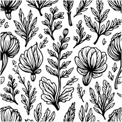 Floral pattern design featuring elegant botanical elements in monochrome style