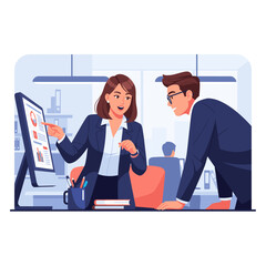 Concept vector illustration of businessman's computer work.