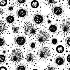 Monochrome Abstract Pattern Featuring Organic Shapes and Starry Accents