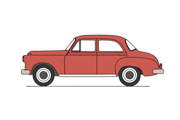 Fototapeta premium Classic Red Sedan: A vintage-inspired red sedan, meticulously illustrated with clean lines, radiates timeless automotive design, ready for a journey through nostalgia and style.