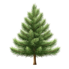 A lush green pine tree stands tall against a vibrant multicolored background