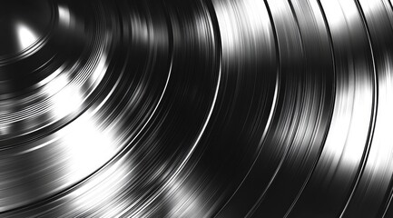 Close-up of concentric, polished, black metal circles