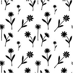 Elegant monochrome floral pattern design with stylized daisy motifs for backgrounds