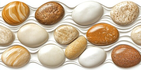 Zen-Inspired Minimalist Setting with Stones on a Wavy White Background