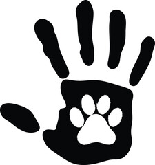 Human Handprint with an Animal Paw Print