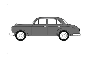 Vintage Sedan Illustration: A sleek, vintage sedan illustrated in a clean, minimal style, perfect for designs related to classic cars and transport.