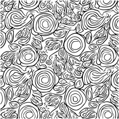 Abstract Floral Pattern: Seamless vector design with swirling roses and leaves