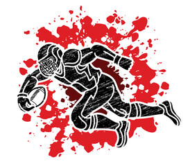American Football Player Attack Action Sport Cartoon Graphic Vector