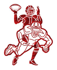 American Football Players Mix Action Sport Cartoon Graphic Vector
