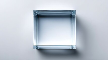 Empty clear glass box against a plain background.