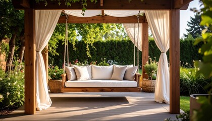 wooden swing in the garden