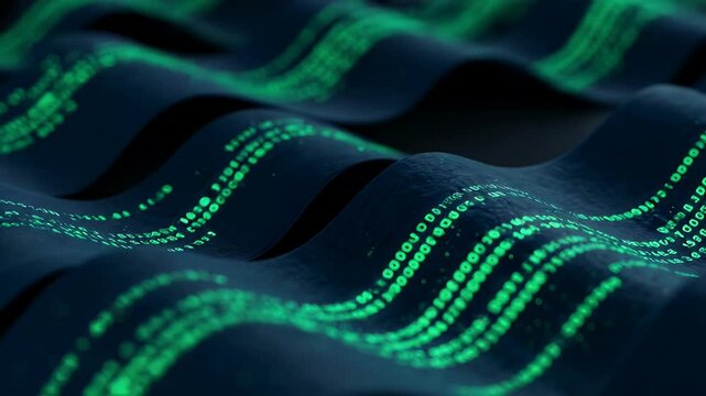 Abstract digital code flowing in dark wavy lines