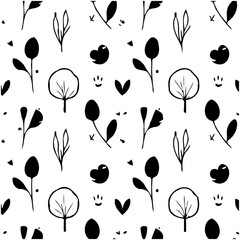 Whimsical Monochrome Botanical Pattern: A Simple and Elegant Design for Various Uses