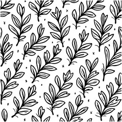 Elegant black and white botanical pattern with foliage, creating a seamless wallpaper