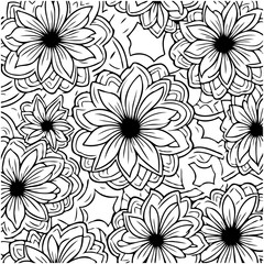Monochrome floral pattern design for coloring books, intricate and repetitive