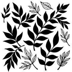 Elegant botanical silhouettes: A collection of minimalist leaf and branch illustrations