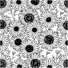 Floral Delight: A Repeating Black and White Daisy Pattern for Versatile Design