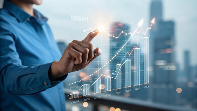 Businessman analysing financial graph, Stock market investment, Business Strategy