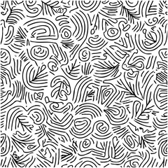 Intricate monochromatic pattern featuring abstract lines and nature-inspired shapes creating a visually engaging texture
