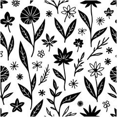 Elegant floral pattern featuring black silhouettes of flowers and leaves design