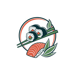Japanese norimaki roll sushi sashimi  logo design vector 
