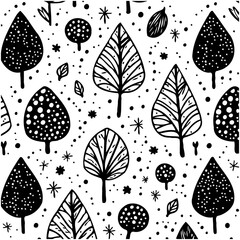 Whimsical forest: black and white tree pattern for wrapping paper and textile design