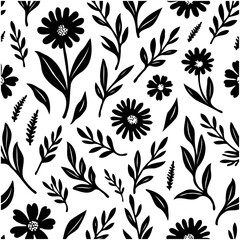 Elegant Black and White Floral Pattern: A Seamless Vector Design for Versatile Use