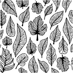 Elegant Leaves Pattern: Black and White Vector Design for Creative Backgrounds