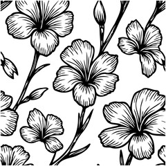 Elegant Floral Pattern in Black and White: A Detailed Vector Illustration of Flowers