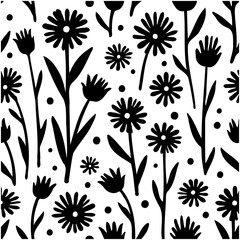Elegant Black and White Floral Pattern for Backgrounds and Textile Designs