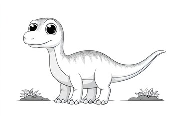Fototapeta premium Cute baby dinosaur standing and watching between two bushes
