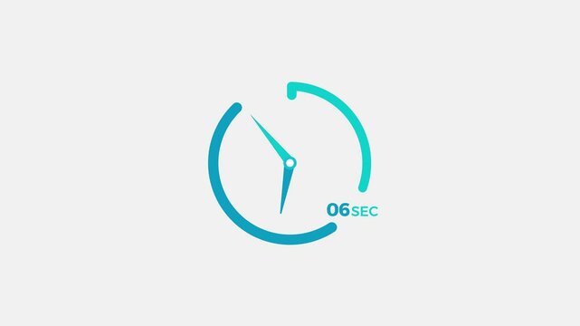 6 Second timer clock icon modern design animation 4k video.