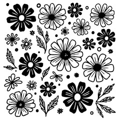 Elegant Floral Arrangement: Black and White Doodles for Creative Designs