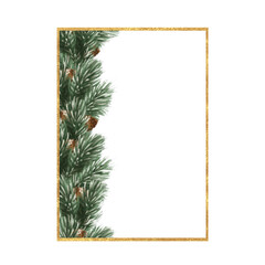 Elegant Pine Border Frame with Gold Accent, Seasonal Illustration