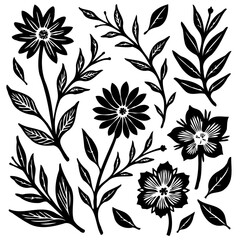 Elegant Black and White Floral Vector Illustration for Textile and Background Designs