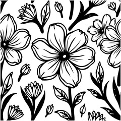 Black and white floral pattern illustration with simple line art design element