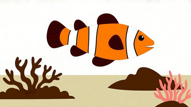 Playful Orange Clownfish in Simplified Underwater Scene