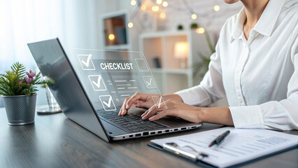 Digital documents management system, Document Management on virtual screen on laptop