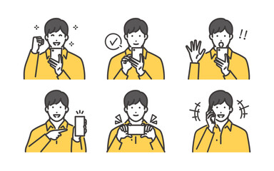 スマホを操作する若い男性のイラストセット