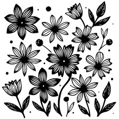Elegant botanical illustration: black and white floral elements for designs or backgrounds