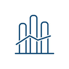 Clean and modern line-style vector icon representing business analytics and data visualization. The design features a bar chart combined with a line graph, symbolizing financial growth.