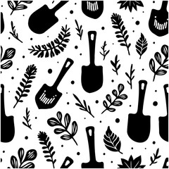 Elegant Gardening Tools and Floral Seamless Pattern Design for Various Creative Projects