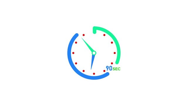 90 Seconds timer clock icon modern design animation 4k video.