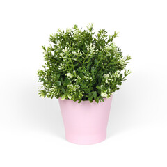 A decorative artificial plant in a pink pot, adding a touch of greenery to any space.