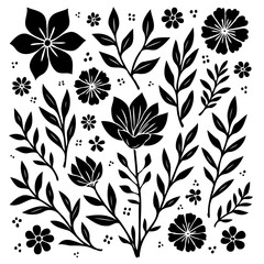 Elegant black and white floral pattern illustration for textile design and wallpaper
